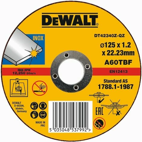 DeWALT Trennscheibe Edelstahl, flach, 125x1,2 mm - DT42340Z-QZ DeWALT Trennscheibe Edelstahl, Flach, 125x1,2 Mm - DT42340Z-QZ -DEWALT Shop 13577844 1