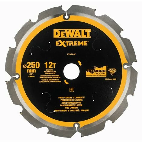 DeWALT Faserzement-Sägeblatt, 250x30 mm 12Z - DT1474-QZ DeWALT Faserzement-Sägeblatt, 250x30 Mm 12Z - DT1474-QZ -DEWALT Shop 13577940 1