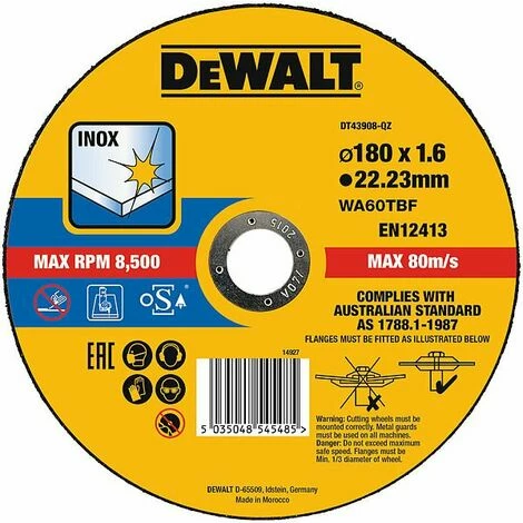 DeWALT Trennscheibe Edelstahl flach 180 x 1,6 mm - DT43908-QZ DeWALT Trennscheibe Edelstahl Flach 180 X 1,6 Mm - DT43908-QZ -DEWALT Shop 13582462 1
