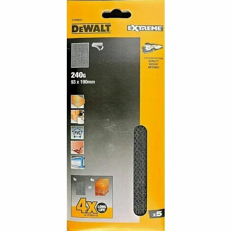5 Bogen DeWalt Schleifstreifen 93 x 190 mm 240G Schleifgitter/ Klettfix DTM8624 5 Bogen DeWalt Schleifstreifen 93 X 190 Mm 240G Schleifgitter/ Klettfix DTM8624 -DEWALT Shop 35030326 1