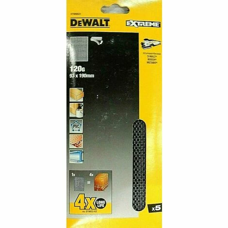 DeWALT® 5 Bogen Schleifstreifen 93 x 190mm 120G Schleifgitter Klettfix DTM8622 DeWALT® 5 Bogen Schleifstreifen 93 X 190mm 120G Schleifgitter Klettfix DTM8622 -DEWALT Shop 37217357 1
