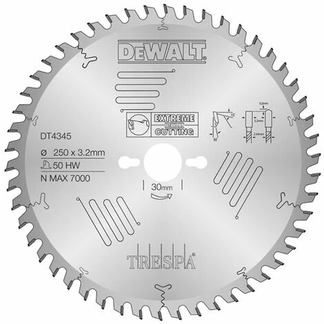 DeWalt DT4345-QZ Kreissaegeblatt stat. 250/30mm 50HZ DeWalt DT4345-QZ Kreissaegeblatt Stat. 250/30mm 50HZ -DEWALT Shop 45175140 1