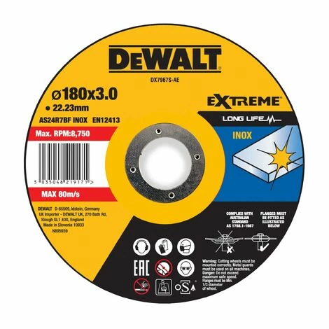 DeWALT Trennscheibe 180x3x22,23 mm Inox - DX7967S-AE DeWALT Trennscheibe 180x3x22,23 Mm Inox - DX7967S-AE -DEWALT Shop 67376344 1