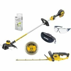 DeWALT Gartenpflege-Set 18V - Mit Akku-Rasentrimmer, Akku-Heckenschere, Augenschutz, Gehörschutz Und Zubehör-Set + Akku-Set Und Ladegerät Oder BASIC Version - Ausführung:ohne Akkus Und Ladegerät